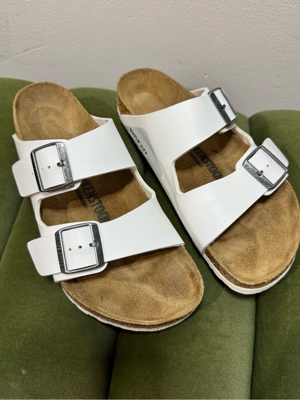 Birkenstock Arizona Birko-Floor White Double-Buckle Slide Sandals Comfy Coastal - Picture 3 of 8